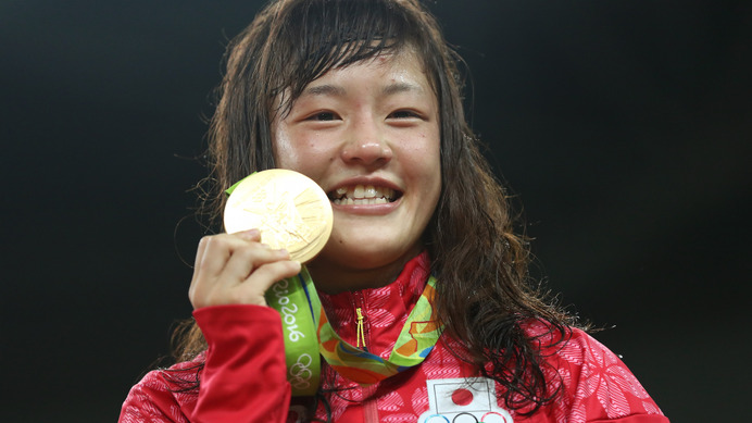 女子レスリングの登坂絵莉がリオデジャネイロ五輪で金メダルを獲得（2016年8月17日）