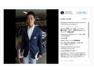 【リオ2016】錦織圭、「Hello Rio！」…日の丸胸にリオに到着 画像