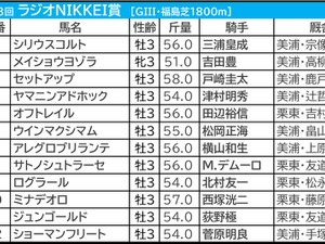 【ラジオNIKKEI賞／前日オッズ】3連単は万馬券が最低ライン　人気の盲点に「馬券内率41％」該当、波乱の使者なるか 画像