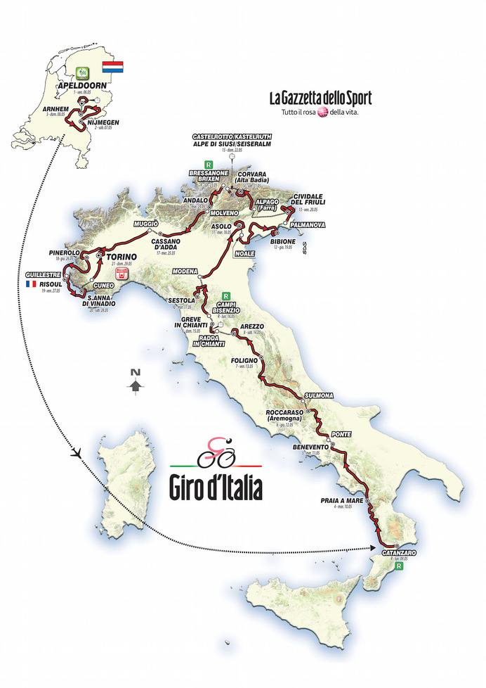 2016ジロ・デ・イタリアのコースマップ