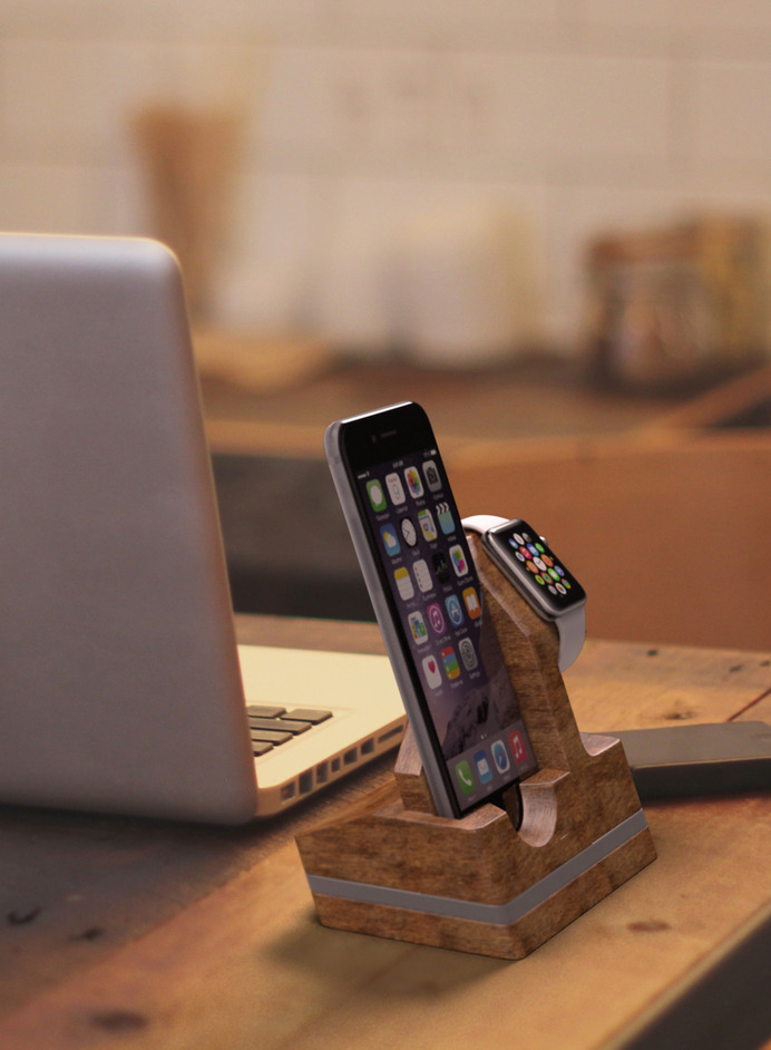 木材のぬくもりと最新ガジェット、Apple watch&iPhone用ドック「IWDock」…英ロンドン発
