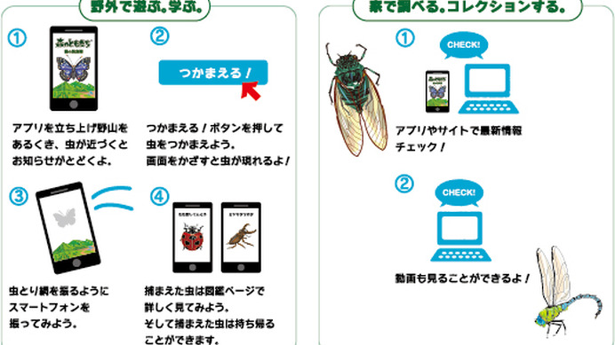 虫取り擬似体験アプリ「森のともだち 森の昆虫編」…Beaconを活用