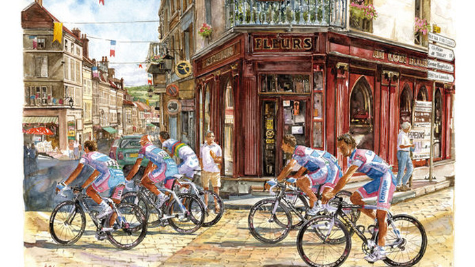 　小河原政男がツール・ド・フランスを水彩画で描いたアートフレームに追加2作品が投入された。2009年と2010年の実際のシーンをモチーフにして、ツール・ド・フランスを自転車で追いかける小河原イラストレーターが水彩画で仕上げ、パネルにしたもの。7,875円。