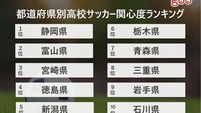 高校サッカー関心度ランキング、1位は静岡県…世代別1位は25歳～34歳