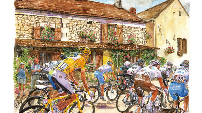 　ツール・ド・フランスをMTBで追いかけるイラストレーター、小河原政男の個展「ツール・ド・フランスの絵画展」が2月4日から26日までモンベル・名古屋店で開催される。同展はおよそ1年かけて全国8店舗のモンベルサロンで開催されている。2007年に初の個展を開催したが