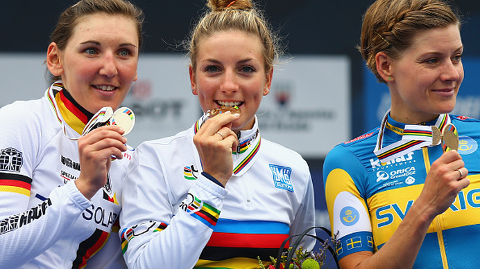 2014年UCIロード世界選手権・女子エリート・ロードレース、ポーリン・フェランプルボ（フランス）が優勝、リサ・ブレナーが2位、エマ・ヨハンソン（スウェーデン）が3位