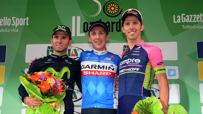2014年ジロ・ディ・ロンバルディア、ダニエル・マーティン（ガーミン・シャープ）が優勝、アレハンドロ・バルベルデ（モビスター）が2位、ルイ・コスタ（ランプレ・メリダ）が3位