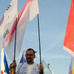 リオデジャネイロ五輪、バーラ・オリンピック・パークで行進する人々（2016年8月6日）