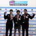 スポーツクライミング世界ユース選手権女子リード（ユースB）で森秋彩（中央）が優勝、2位に谷井菜月（左）、3位に伊藤ふたば（2017年9月7日）