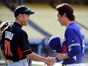 イチロー、前田健太が初対面で握手…28日に対決の可能性 画像