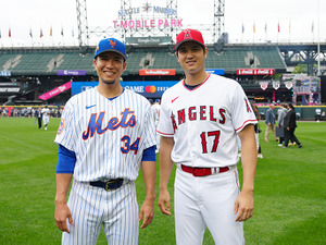【MLBオールスター2023】大谷翔平と千賀滉大の再会に公式サイトも注目　会話は秘密も「この帽子を被せます」とメッツに“勧誘” 画像