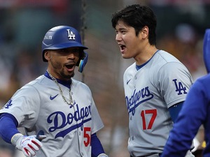 【MLB】大谷翔平が四球で歩くと……続くベッツの打率は“4割超”　米メディア「オオタニがベースを駆け回る時、ムーキーのギアが上がる」と指摘 画像