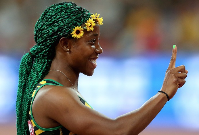 女子100メートル決勝が行われ、ジャマイカのシェリー＝アン・フレーザー＝プライスが10秒76で優勝した。（c）Getty Images