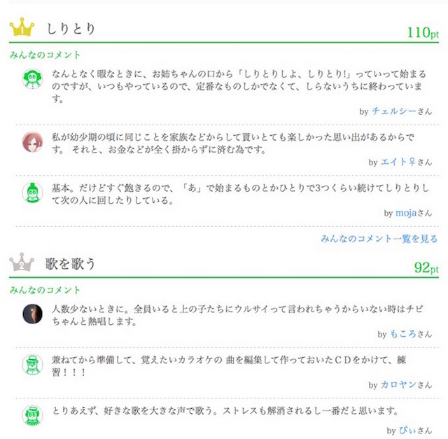 ランキングに寄せられたコメント