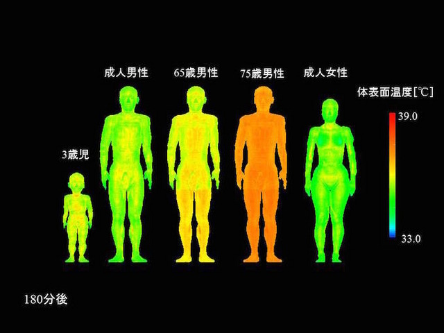 個人特性別の3時間後の体表面温度