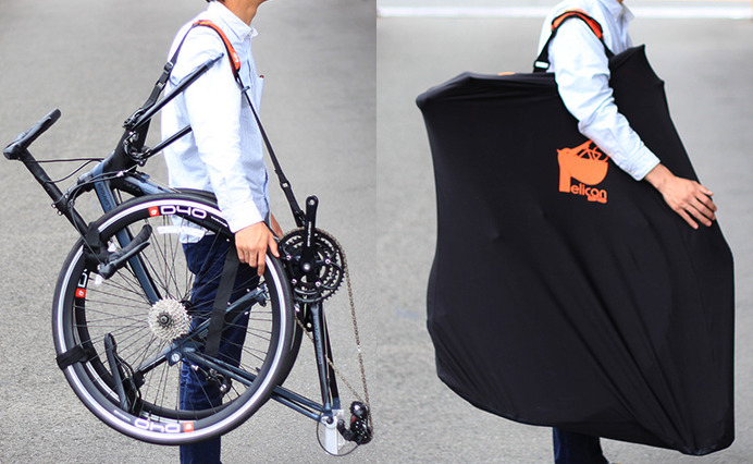自転車を包み込む輪行バッグ「伸びる輪行キャリングバッグ」