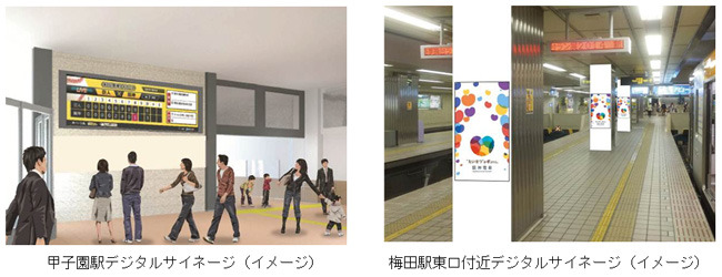 甲子園駅と梅田駅にデジタルサイネージ