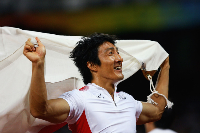 北京五輪陸上400mリレーで銅メダリストを獲得した朝原宣治 参考画像（2008年8月22日）