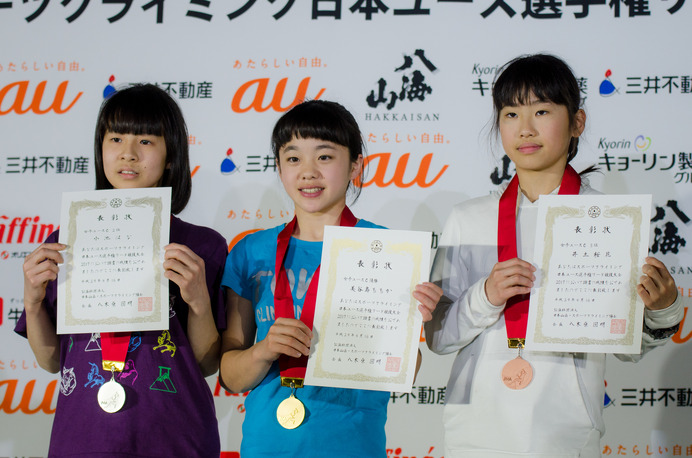 スポーツクライミング日本ユース選手権リード競技大会2017が開催。女子ユースC表彰台（2017年4月16日）