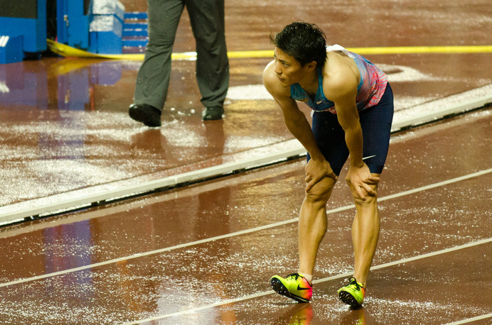 第101回日本陸上競技選手権大会、男子100m決勝を終えた山縣亮太（2017年6月24日）