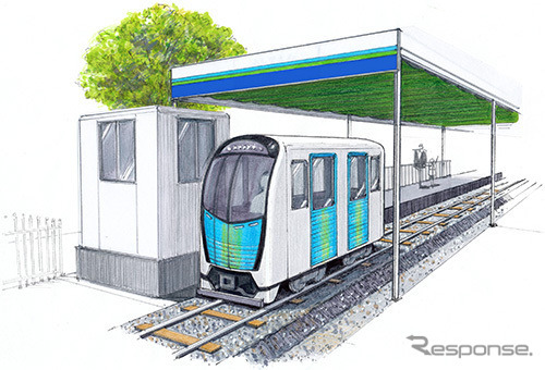 ミニ電車は西武鉄道の電車4形式をデフォルメしたデザインでまとめられる。画像は40000系を模したミニ電車。