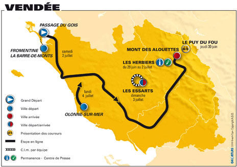 　2011年7月2日に開幕する第98回ツール・ド・フランスのコース発表が10月19日にパリで行われることになった。フランス西部のバンデ県で開幕する2011年。すでに大会3日目の第3ステージのスタート地点までは公表されている。第2ステージのチームタイムトライアルが行われ