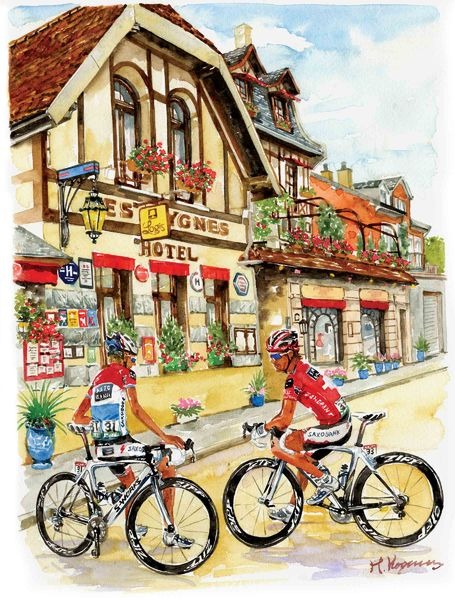 　ツール・ド・フランスを自転車で追いかけて16年になるイラストレーター・小河原政男が、色彩豊かなタッチで描く風景画「アートフレーム」が、サイクルスタイルドットネットの通販サイト「サイクルスタイルSHOP」で好評販売中。ランス・アームストロング、フランク・シ