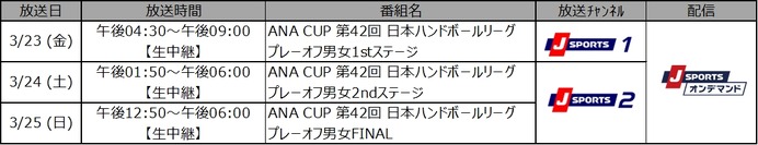 日本ハンドボールリーグ プレーオフ、全6試合をJ SPORTSが無料生中継