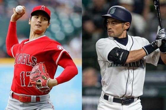 エンゼルス・大谷翔平（左）とマリナーズのイチロー【写真：Getty Images】