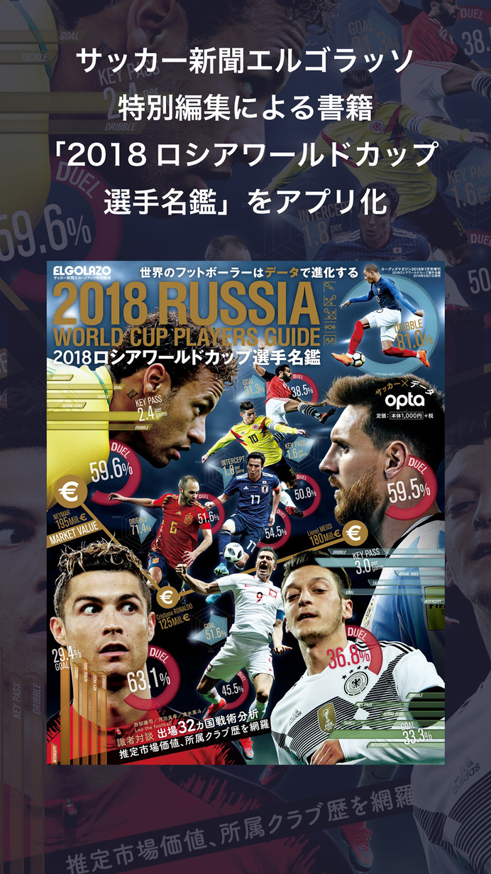 W杯出場32カ国の選手データを掲載したアプリ「EG名鑑 2018 Russia」が登場