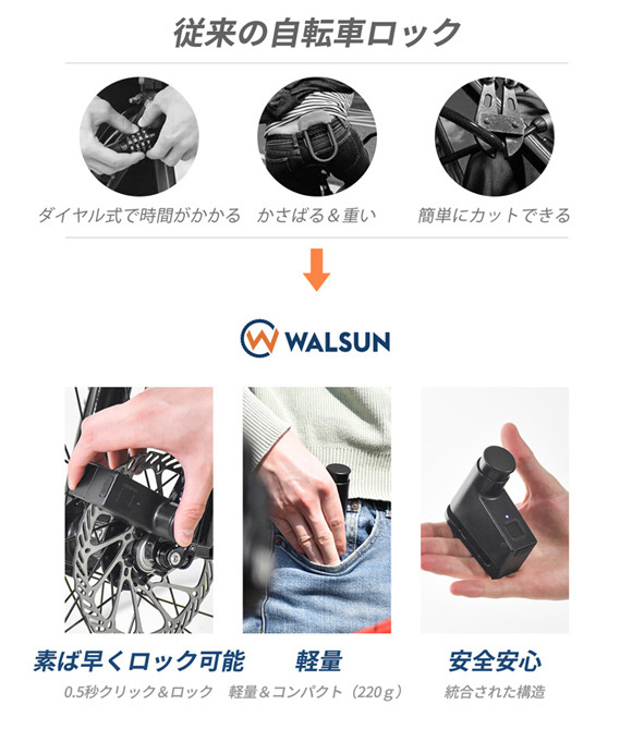 指でロックを解除する自転車用超小型指紋ロック「WALSUN」販売