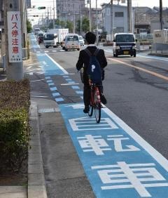 堺市内には随所に自転車レーンが設置されている