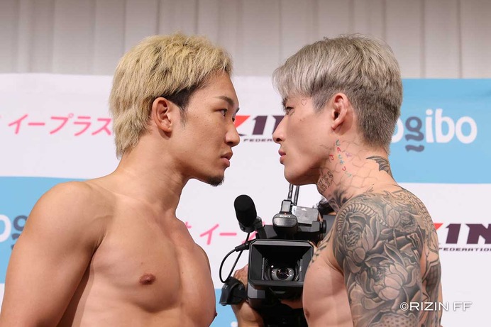 【超RIZIN.3】平本蓮、公開計量で“必勝宣言”も震え声……　朝倉未来は余裕の笑顔で「やることはやった」と自信