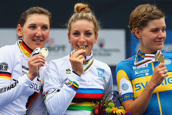 2014年UCIロード世界選手権・女子エリート・ロードレース、ポリン・フェランプレボ（フランス）が優勝、リサ・ブレナーが2位、エマ・ヨハンソン（スウェーデン）が3位