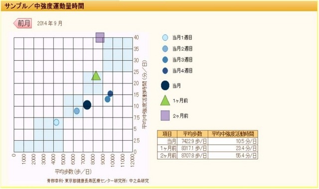 提供グラフ例（中強度運動量グラフ）