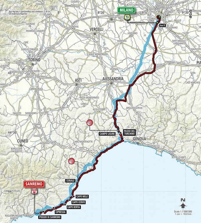 2015年ミラノ～サンレモ、コース図