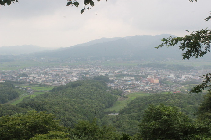 東屋からの眺め。岩瀬の街並みがよく見える。晴れていれば、栃木県の山だって見えたはず。あいにくの梅雨空。