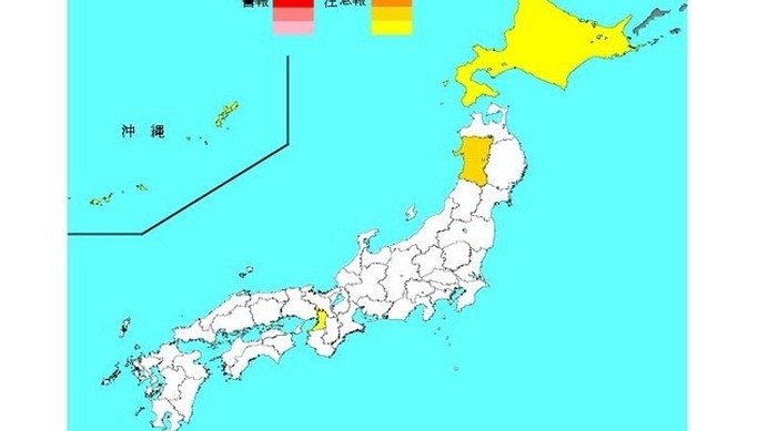 第53週（2015年12月28日～2016年1月3日）のインフルエンザ流行レベルマップ