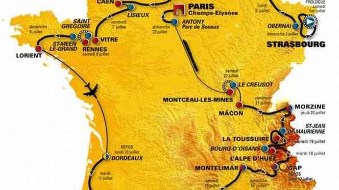 06年7月1日に開幕する第93回ツール・ド・フランスのコースが27日にパリで発表された。ルートは05年と逆の左回り。23日間の総走行距離は3639キロと微増し、勝負どころとなる山岳ステージは5区間となる。23日にパリ・シャンゼリゼにゴールする。