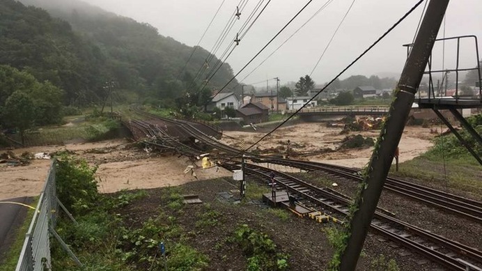 新得駅構内・下新得川橋梁の被害状況。