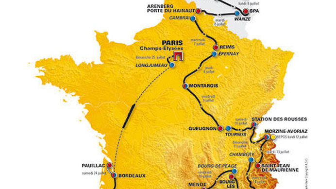　2010年7月3日に開幕する第97回ツール・ド・フランスのコースが、10月14日にパリの国際会議場で発表された。ルートは右回りとなり、前半にアルプス山脈、後半にピレネー山脈というレイアウト。
　休日2日を含む23日間の総距離は約3,600km。勝負どころとなる山岳ステー