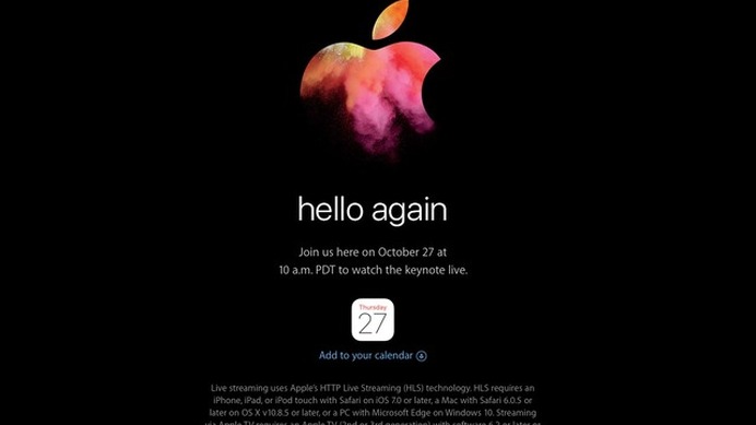 Apple、スペシャルイベント「hello again」を27日に開催すると正式発表