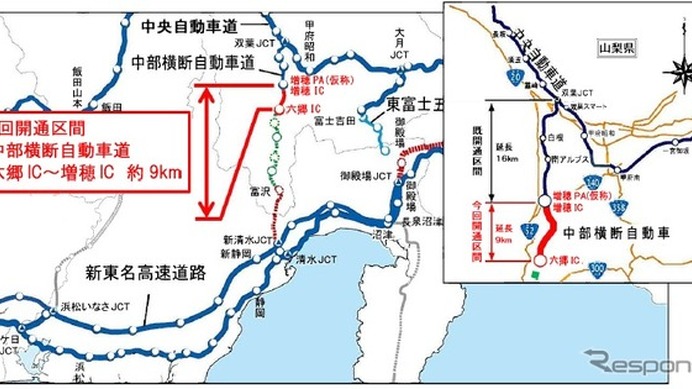 中部横断自動車道の位置図