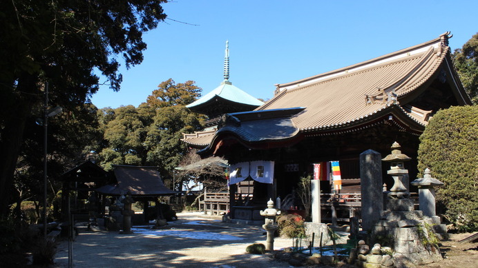 椎名山薬王院。奥に見えるのが三重塔