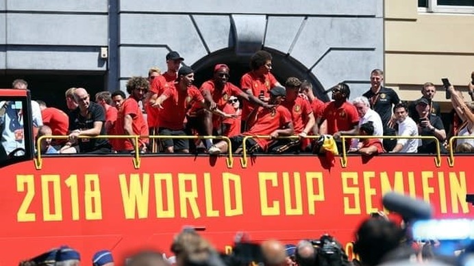 ロシアW杯で3位に輝いたベルギー代表。大勢のファンが見守る中、凱旋パレードを行った photo/Getty Images