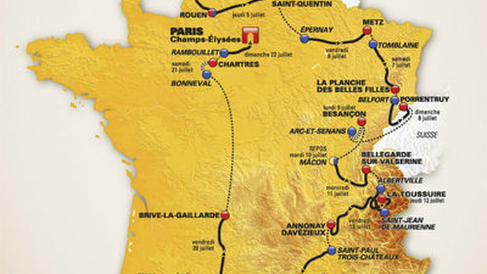 　第99回ツール・ド・フランスのコースが10月18日にパリの国際会議場で発表された。ベルギーのリエージュをスタートする2012年のコースは、Ｓ字を描くようにフランスを巡る。大会9日目にスイスを訪問。中盤にアルプス山脈、終盤にピレネー山脈が待ち構えるが、ピレネー