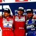1991年F1日本グランプリで優勝した ゲルハルト・ベルガー（中央）。