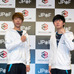日本で初めてプロアスリートビザが発給されたプロeスポーツゲーマーのハン・ギフンさん（左）とユン・サンホさん（日本プロeスポーツ連盟設立発表会）