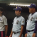 片倉・宮本監督（右端）、本城コーチ（中）と女子マネージャー