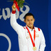 北京五輪競泳男子100m平泳ぎで金メダルを獲得て連覇を達成した北島康介（2008年08月11日）